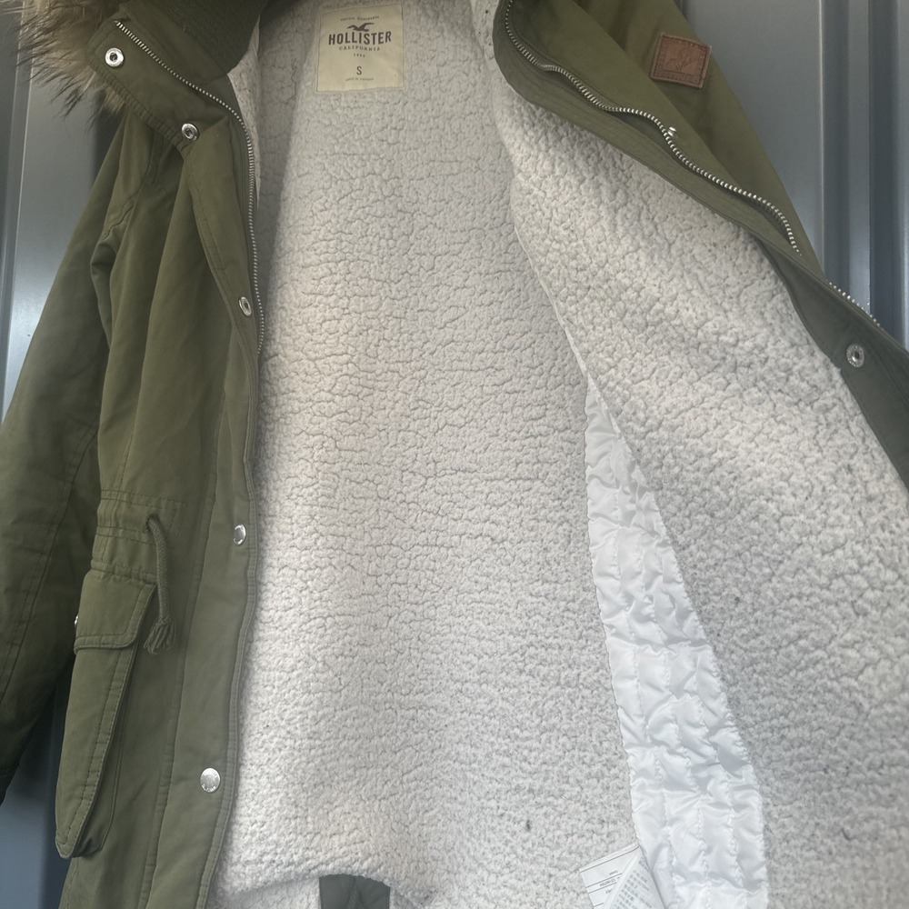 Y2K Hollister Sherpa-Lined Parka Jacket – Olive Green – Women's Small - Picture 6 of 9